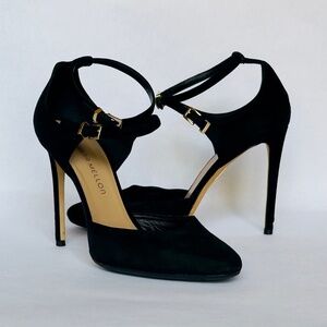 TAMARA MELLON BLACK SUEDE PARAMOUR 105 MARY-JANE HEELS